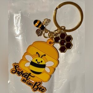 SALE- Yellow Silicone Keychain with Metal Honeycomb and Rhinestone Bee Charm NWT